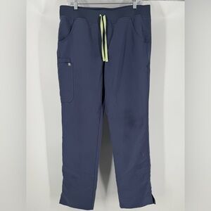 Figs Technical Women's Wide Leg Pants Scrubs in Navy with Lime Accents